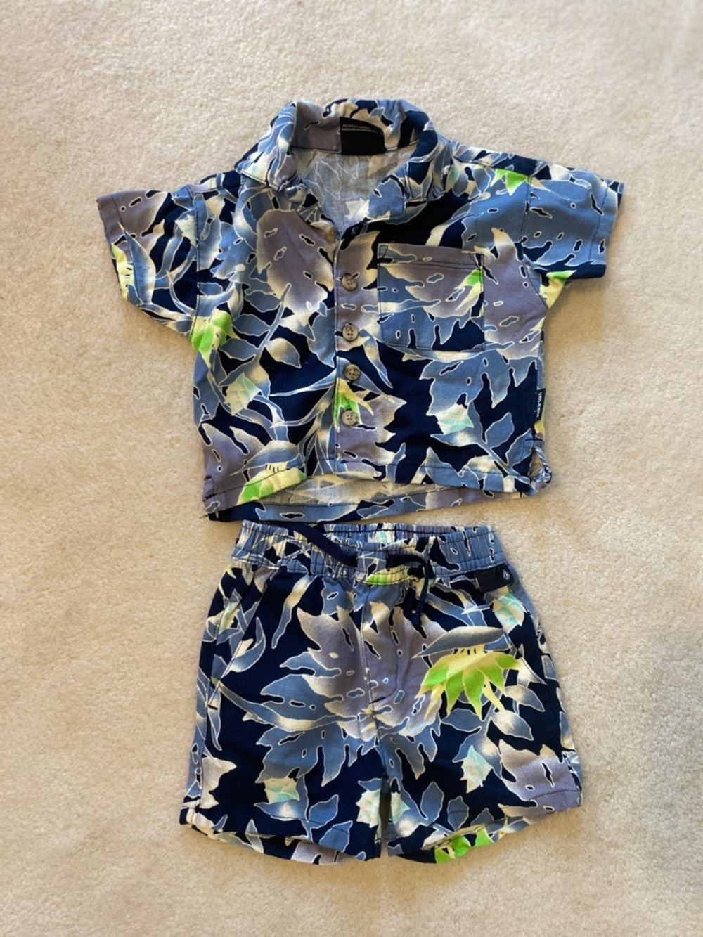 Toddler Volcom Blue and Navy Tropical Print Shirt